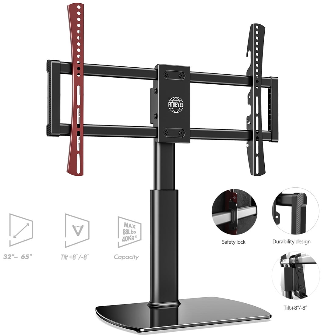 Max VESA 600x400mm Height Adjustable TV Stand with Wire Management ELIVED Universal Swivel Tilt TV Stand for Most 37-70 inch Flat Curved LCD LED TVs YD6003. Table Top TV Base Holds Up to 88lbs 