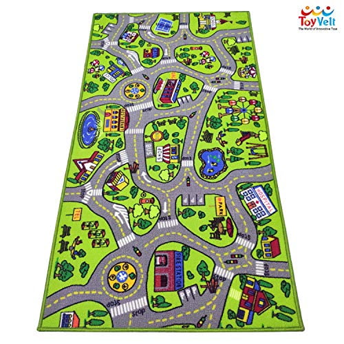 Car Rug to Have Hours of Fun on,Area Rug Mat with Non-Slip Backing,Car Mat Great for Baby Girl Boy Kids Rug Play Mat for Toy Cars Colorful and Fun Play Rugs with Roads for Bedroom Kidroom