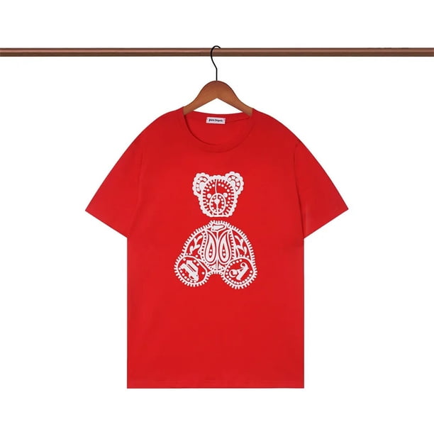 Camiseta informal de manga corta para hombre y mujer, camisa con cuello redondo, letras difusas en la espalda, naranja, hombros sueltos, talla grande, palm angels11