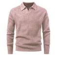 thumbnail image 3 of ZCFZJW Mens Sweater V Neck Pullover Sweaters Lightweight Casual Fall Spring Long Sleeve Cable Knit Textured Collared Sweater Tops Pink XL, 3 of 4