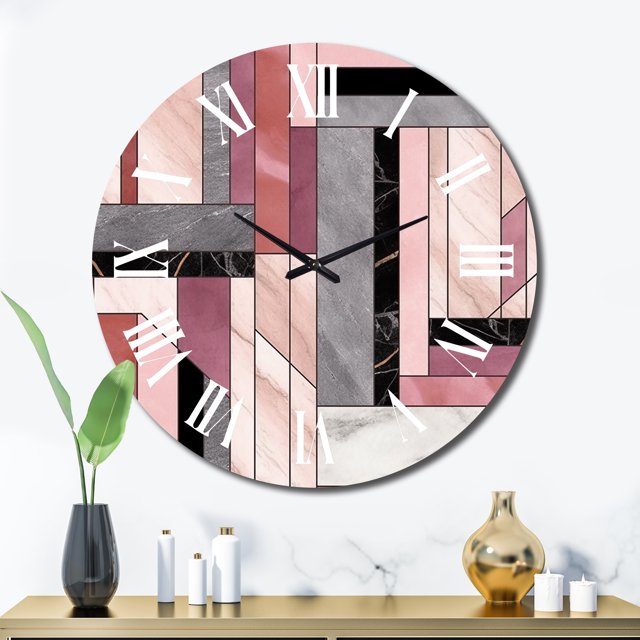 Designart "Marble Granite Agate with Gold Accents XII" Modern Geometric Oversized Wall Clock
