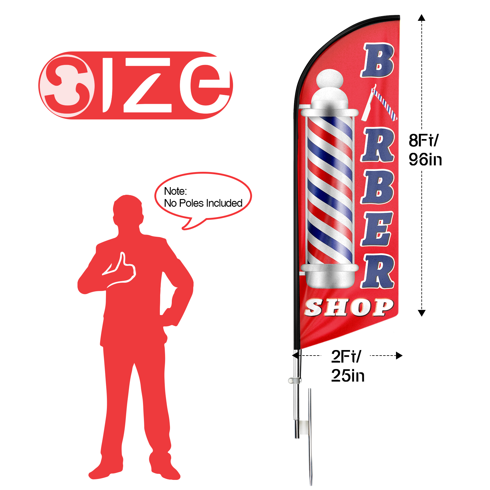 11.5' X 2.5' Feather Advertising Flag Banner – Barber Shop Windless Swooper, Multi-Color, Portable, Floor Standing