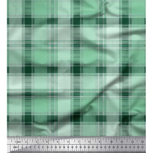 Soimoi Poly Georgette Fabric Gingham Check Print Sewing Fabric Yard 52 Inch Wide