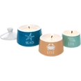 thumbnail image 1 of Pavilion Gift Company Set of 3 Stackable Stoneware Soy Candles Live Love Beach, 7 Inches Tall, Blue, 1 of 6