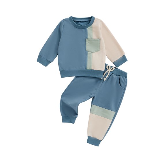 Kid Toddler Boys Pants Clothing Set 6 12 18 24 Motnhs 2T 3T 4T Contrast Color Long Sleeve Round Neck Sweatshirt Drawstring Pocket Long Pants Outfits