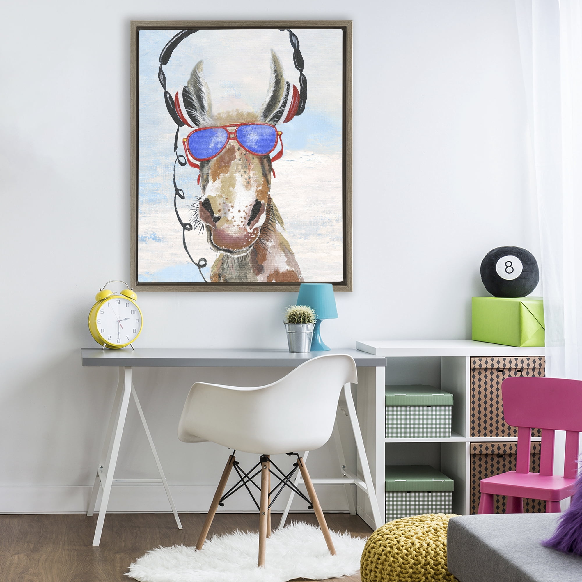 Stupell Industries Donkey Wearing Headphones Brown Framed Floater Canvas Wall Art, design by Janet Tava