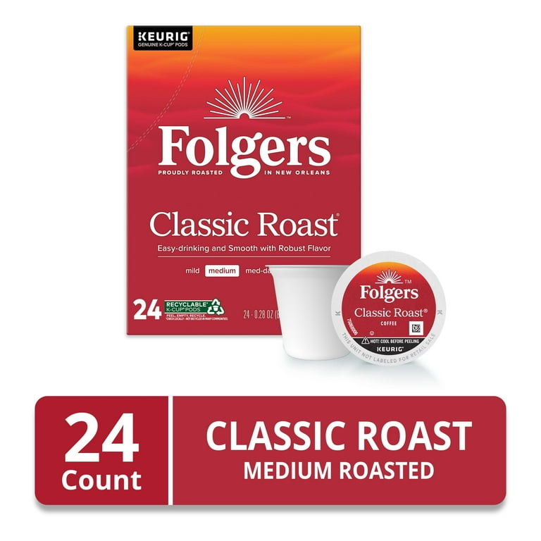 Folgers Classic Roast, Medium Roast Coffee, Keurig K Cup Pods, 24 Count Box