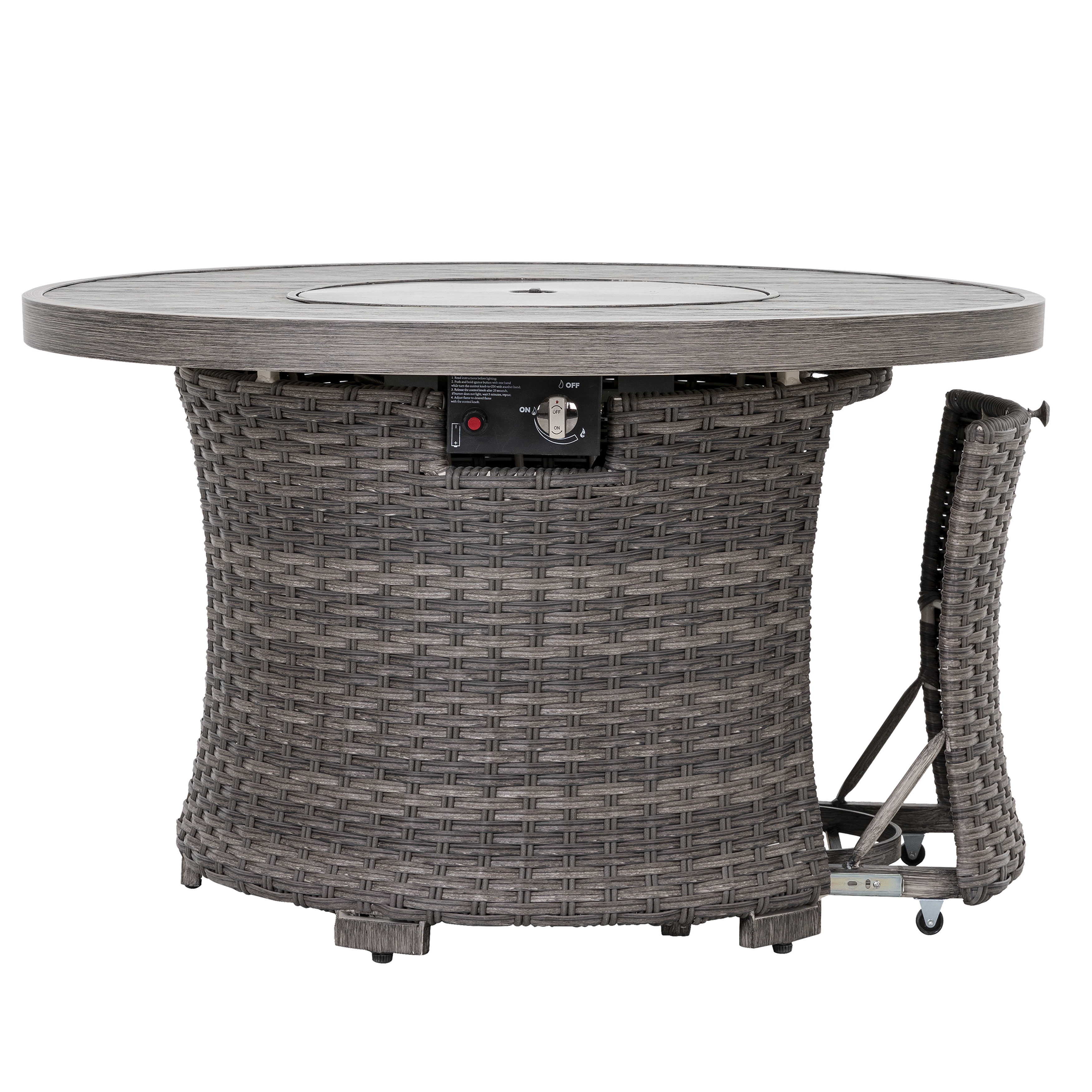 Nuu Garden Patio Aluminum Rattan Fire Pit Table, Outdoor Fire Pit, Black