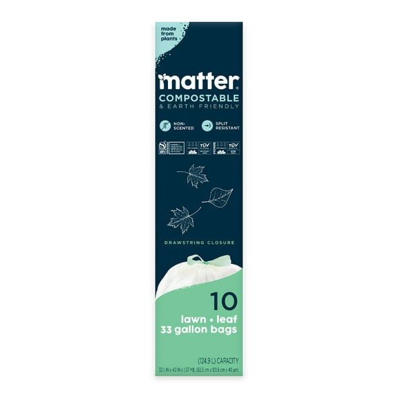 Matter Compostable 33-Gallon Drawstring Lawn & Leaf Bag, 10 Bags