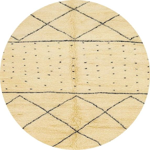 Ahgly Company Machine Washable Indoor Round Abstract Sun Yellow Area Rugs, 5' Round