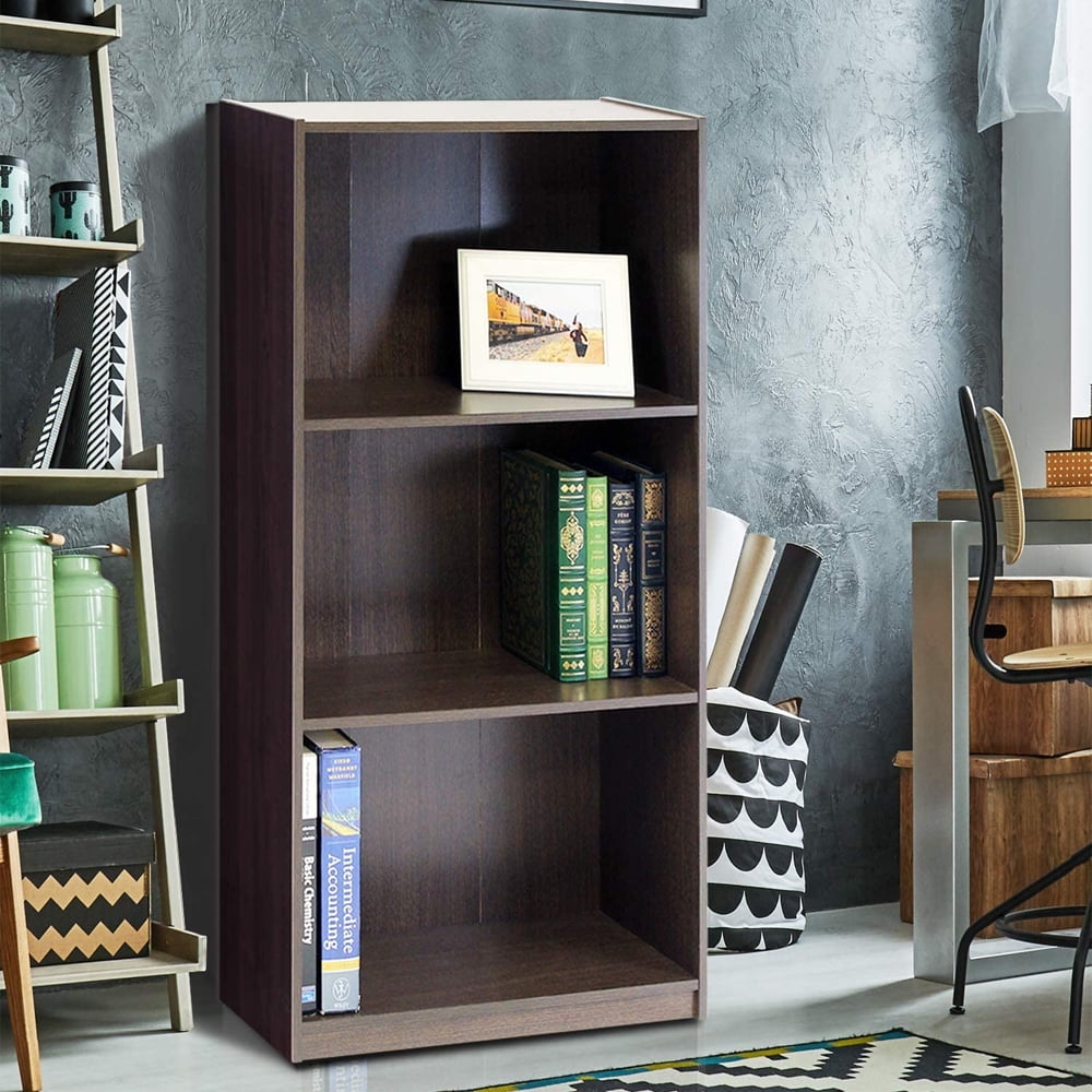 Furinno Basic 3 - Tier Bookcase Storage Shelves, Dark Brown