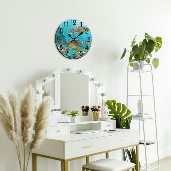 Ocean Animal Wall Clock For Living Room Bedroom 24 Hour Display Dense Wooden Board Modern Decorative Hanging Clock