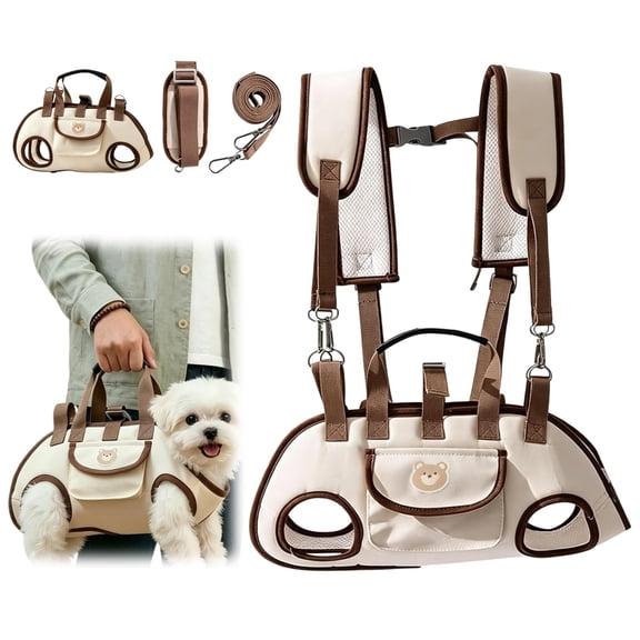 Dog Carrier Sling, Puppy Sling Carrier for Medium Dogs & Cats, Breathable Mesh Pet Shoulder Bag with Adjustable Strap & Pockets, for Outdoor Walking Travel (Beige, M)