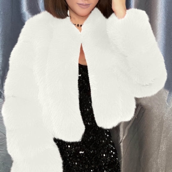 Uootdi Winter Coats for Women Cropped Fuzzy Fleece Jackets for Women Lightweight Warm Soft Open Front Cardigan Jacket Gift