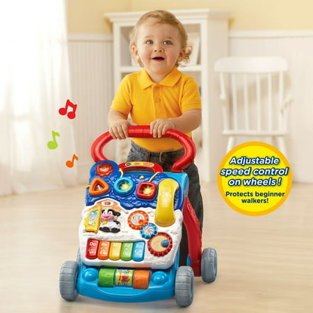 VTech Sit-to-Stand Learning Walker, Interactive learning with Over 70 sing-along songs - Blue ,