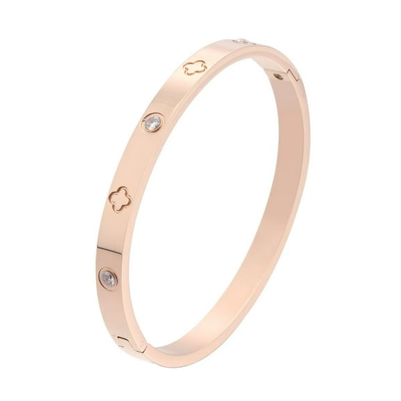 18K Rose gold Plated Four Leaf Clover Bracelet with Cubic Zirconia Stones Bangle Cuff Best Gifts with Crystal for Mother's Day Valentine's Day Wedding Couples and Birthdays