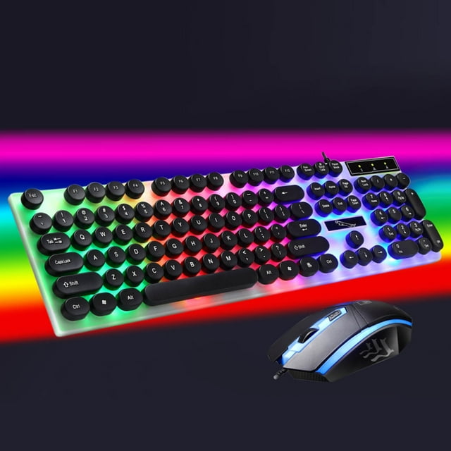 Fankiway Wired Keyboard and Mouse Combo, Cute Keyboard Retro Round Keycap, Ultra Thin Quiet 2.4Ghz Retro Key Board for Laptop Pc Accessories Computer Accessories