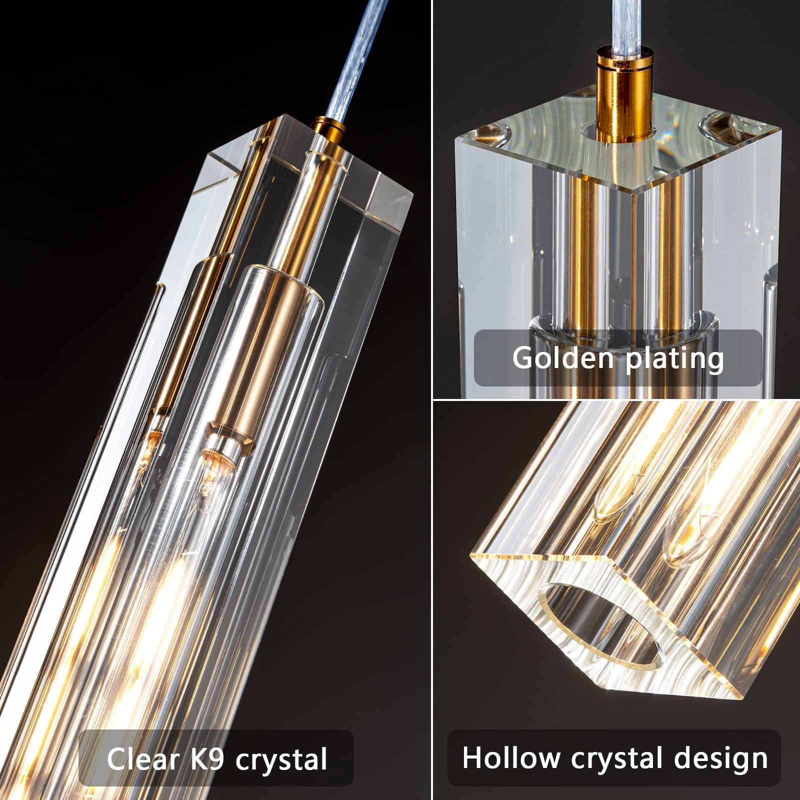 ZHLWIN Modern Pendant Light Kitchen Light Fixtures Ceiling Crystal Mini Pendant Light Gold Pendant Lighting for Kitchen Island Bedroom Hallway Living Room Dining Room, 2 Pack