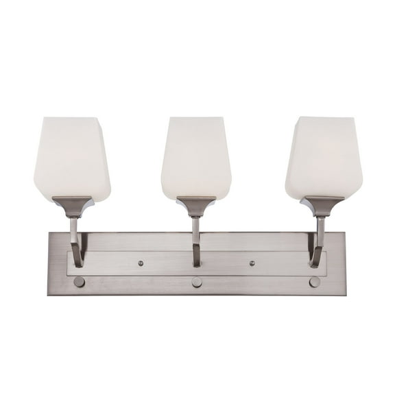 Three Light Brushed Nickel Frosted White Glass Vanity