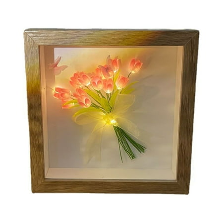 

Desheus Tulip Flower Night Light Handmade Wooden Photo Frame 10/13/16 Flowers Ribbon Bowknot Square Gift DIY Glowing Tulip Bouquet Night Lamp Ornament Material Bag Home Supplies