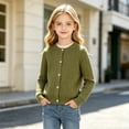 thumbnail image 5 of Guluxicc Kids Girls Solid Color Stretch Knit Cardigan Crew Neck Long Sleeve Sweater 1-10 Years, 5 of 6