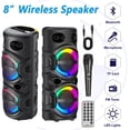 thumbnail image 3 of Lohoms Dual 8" Portable Bluetooth Speaker, Wireless Party PA Sound System Subwoofer Heavy Bass With Microphone Remote LED TWS FM, 3 of 10
