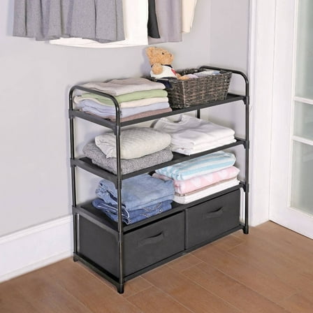 Heavy-Duty Closet Organizer with 4 Shelves & 2 Bins - Freestanding Storage System for Bedroom & Office, Easy Assembly