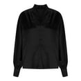 thumbnail image 7 of Ltctricy Women's Satin Silk Blouses Dressy Casual Pleated Long Sleeve V Neck Business Work Tops Loose Office Shirts(Black,X-Large), 7 of 7