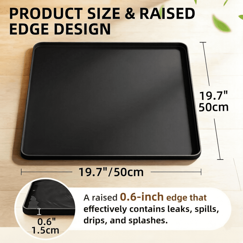 Smlper 19.7 x 19.7 Inch Water Cooler Mat, Soft Silicone Mat with Raised Edges, Waterproof Silicone Tray to Prevent Leak & Floor Damage, Anti-Slip Pad for Mini Fridge, Humidifier, Ice Maker, Black