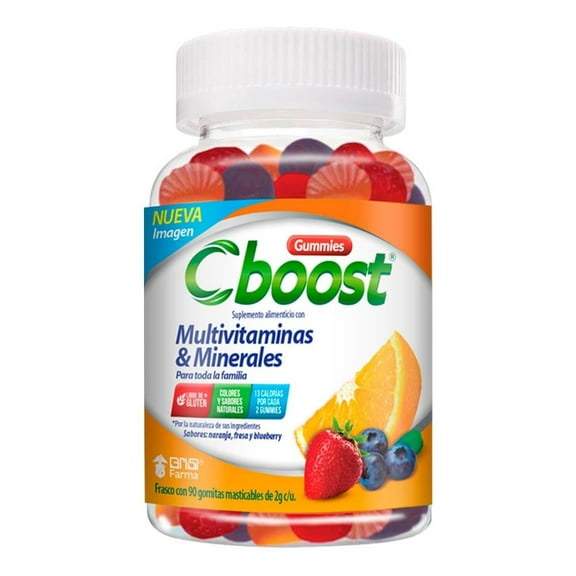 Suplemento alimenticio C-Boost naranja, fresa y blueberry 90 gomitas