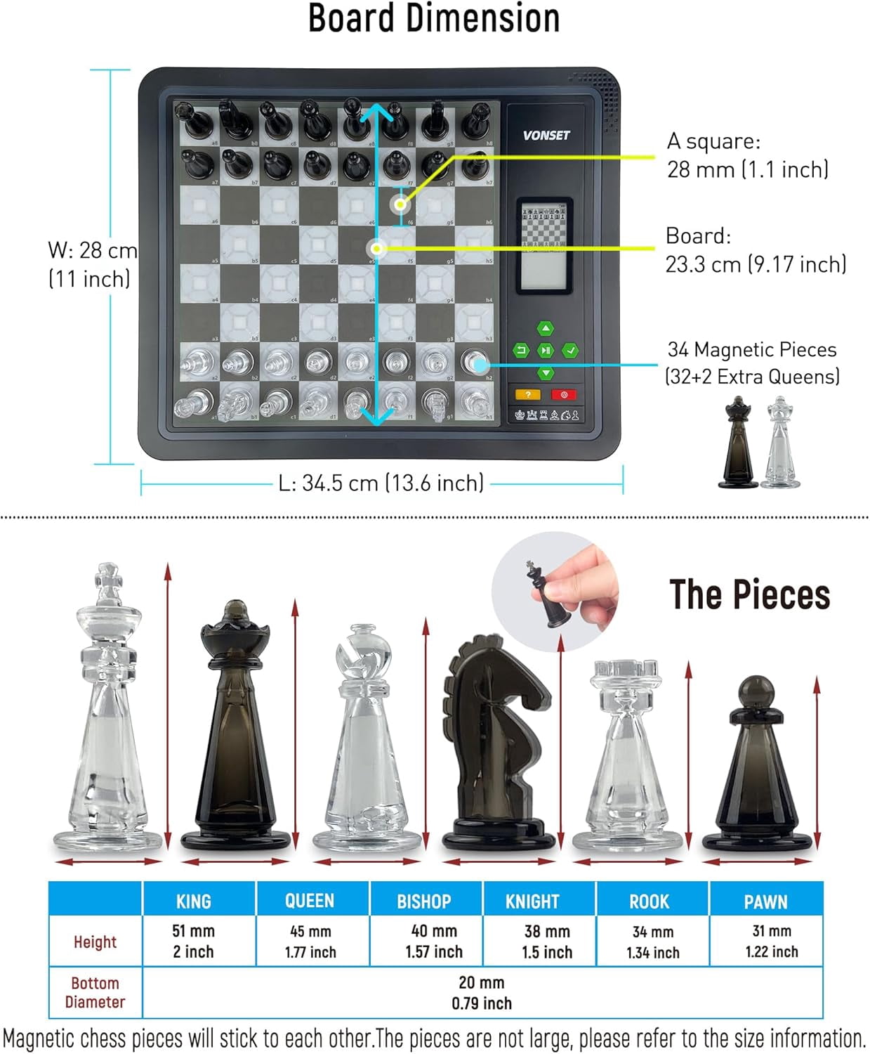 Vonset L6 chess computer Electronic Chess Set Computer Chess Board Game Chess Sets for Beginners and Improving Players
