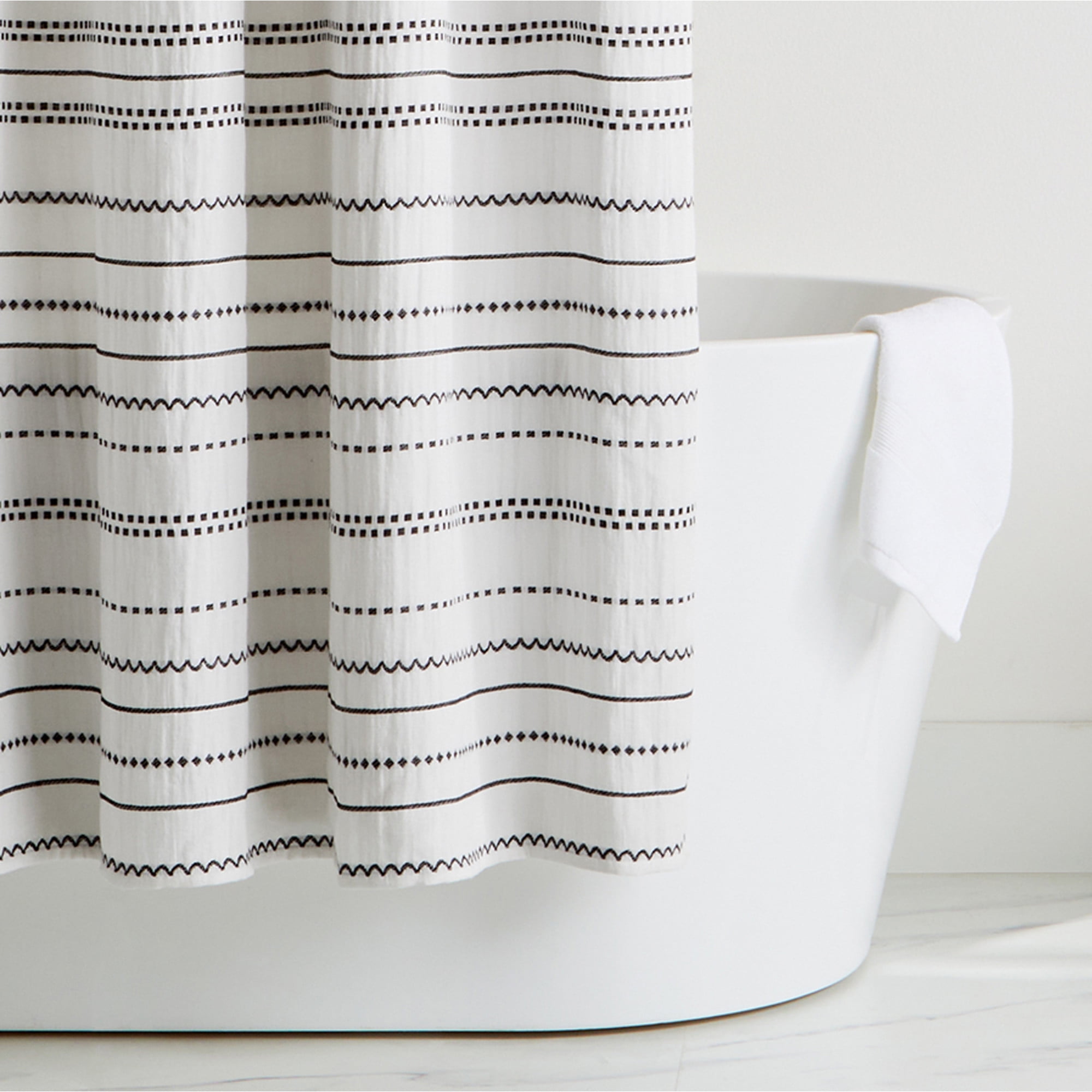 Better Homes & Gardens Crafted Woven Shower Curtain, Vanilla Dream/ Rich Black, 72 W x 72 L, 1 Piece, Recycled Polyester, BCI Cotton