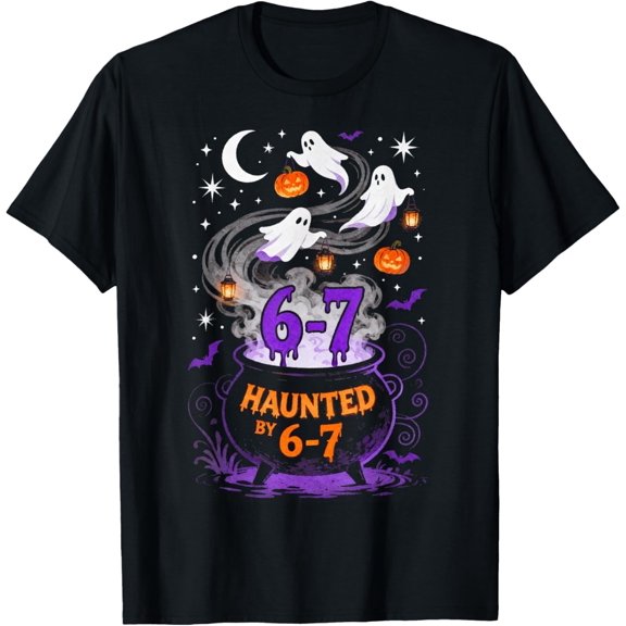Haunted by Six Seven Meme 67 Funny Halloween Ghost Pumpkin T-Shirt