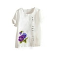 thumbnail image 1 of Birdeem Blouses pour Femmes Femmes Décontracté Haut en Coton et Lin Imprimé Manches Courtes T-Shirt à Boutons Blouse Hauts, 1 of 1