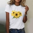 thumbnail image 2 of Women's Floral Printed Shirts Crew Neck Short Sleeve Flower Graphic Basic Tee Casual Tops Comfy Clothes (3XL, White 1), 2 of 5