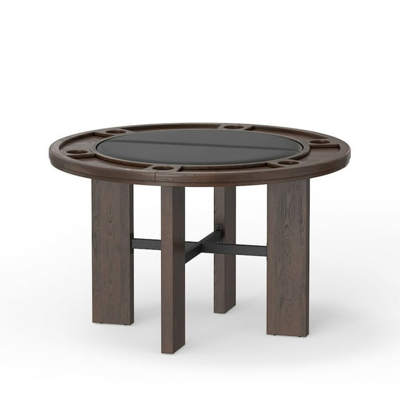 Georgio Dining and Poker Table in Walnut Wood Finish with Black Faux Leather