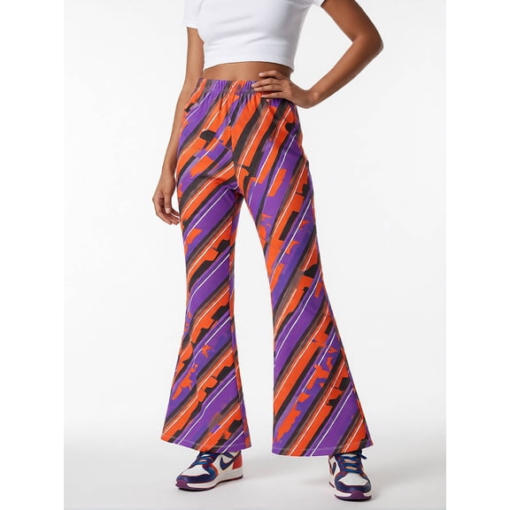 4-5Y Girls Colored Flared Pants Digital Print Trousers Slim-Fit Wide Leg Flare for Spring Summer Autumn