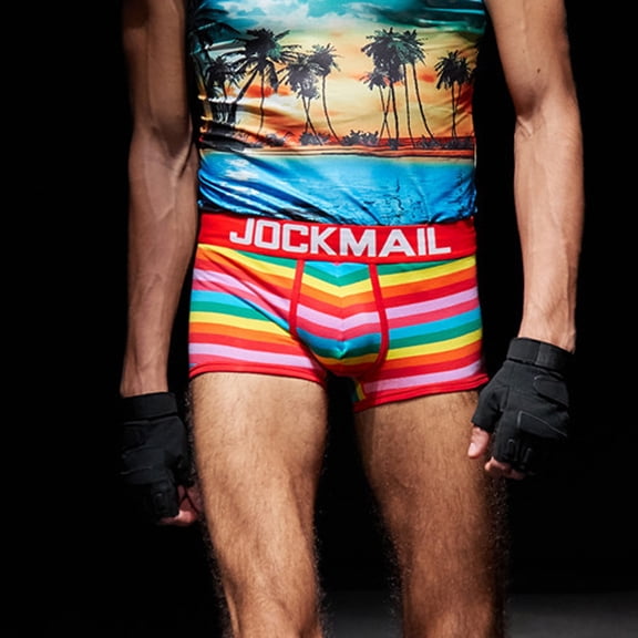 Ceisia Men's JOCKMAIL Sexy Boxer Briefs Fashion Personality Slim Fit Comfortable High Elastic Underwear Shorts for Daily Wear Red XXL Gifts
