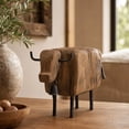 thumbnail image 2 of Wooden Bull Statue Decor, Hand Carved Cow Sculpture with Metal Legs and Vintage Finish, for Shelf Coffee Table Desk and Farmhouse Rustic Home Decor Gift, 2 of 7