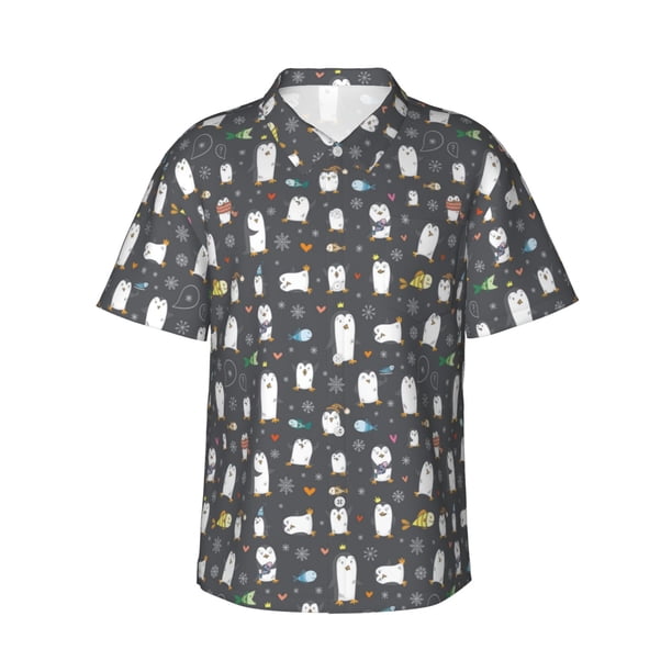 Fotbe Lovely Penguin Camisa Hawaiana para Hombre Unisex – Camisa Casual de Verano con Botones de Manga Corta de Algodón y Lino,X-Large
