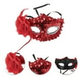 thumbnail image 3 of Unique Bargains 1 Pce Masque de Fête Demi-Visage à Sequins Floraux pour Fête de Mascarade Rouge, 3 of 5