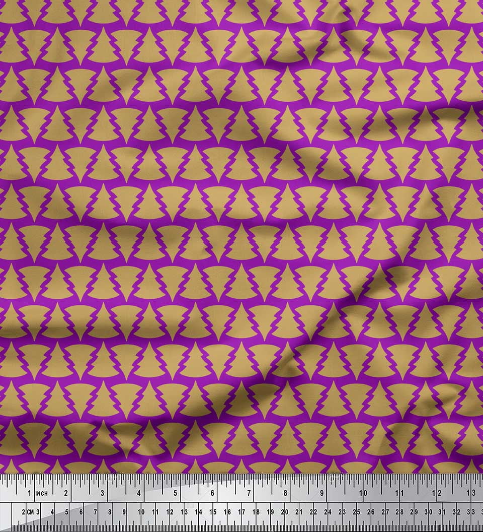 Soimoi Purple Moss Georgette Fabric Christmas Tree Print Sewing Fabric Yard 42 Inch Wide