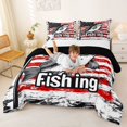 thumbnail image 3 of Feelyou USA Flag Vintage Bass Fish Queen Comforter Set for Men, Marine Wildlife Bedding Comforter Set, Black Red White, Black Reversible, 3pcs, 3 of 6