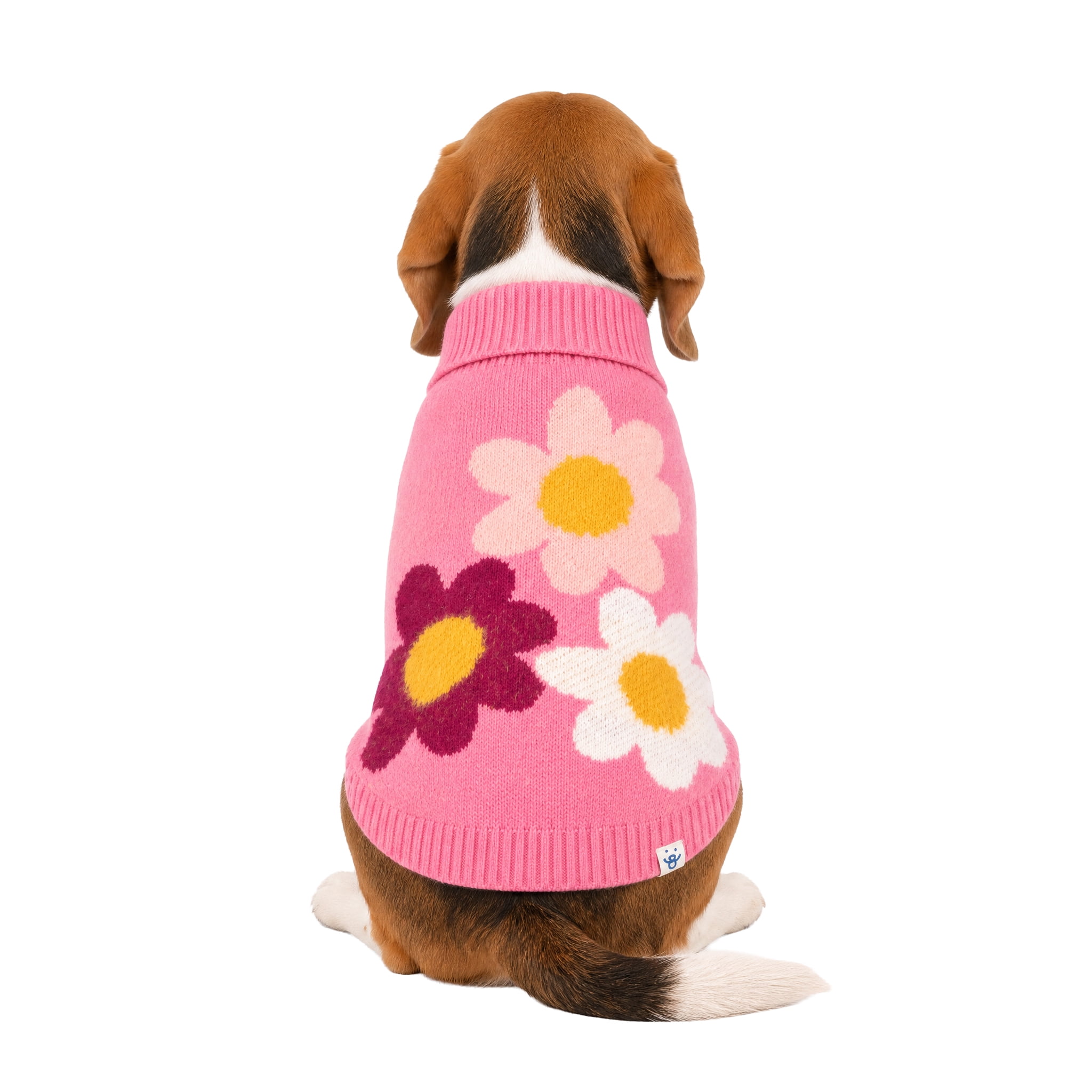 Oodles Fabulous Flowers Fall Turtleneck Dog Sweater, Pink, Medium