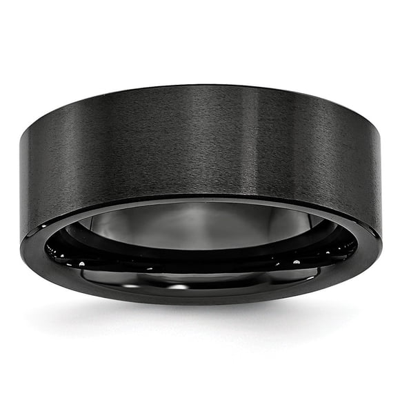 Céramique Noire Bande Plate Gravable Plat 8mm Brossé Bague Taille 11 Bijoux Cadeaux pour les Femmes