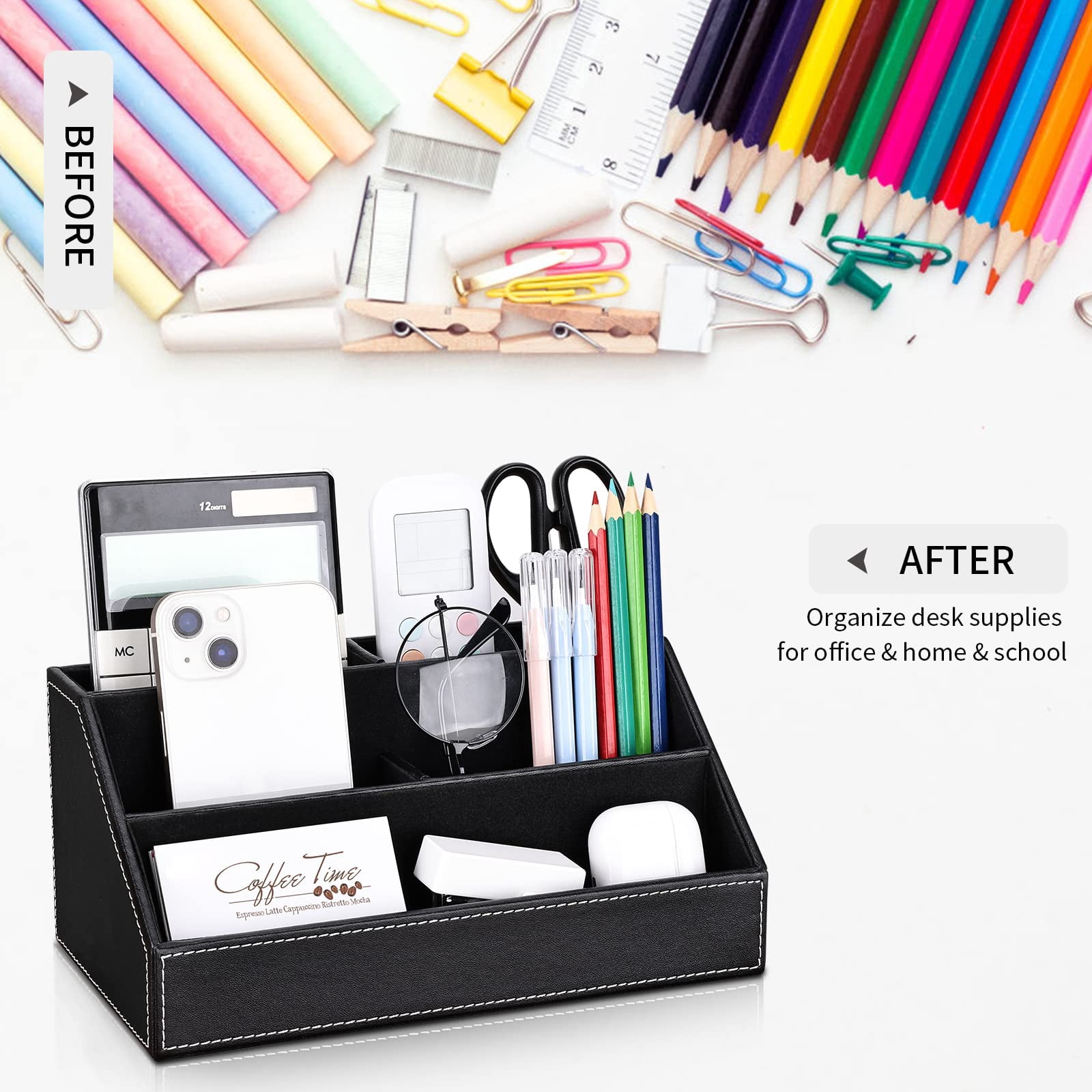 5pcs Desk Organizer And Accessories Set  Pu Leather Office Supplies With Multifunction Desktop Storage Box Tissue Holder Mouse Pad Note Paper Pencil For Black