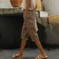 thumbnail image 4 of Compression Shorts Women Women Summer Half Shorts Capris Pants Drawstring Casual Solid Colour Side Button Elastic Waist Cotton Linen Long Shorts with Pockets Coffee XXL, 4 of 8