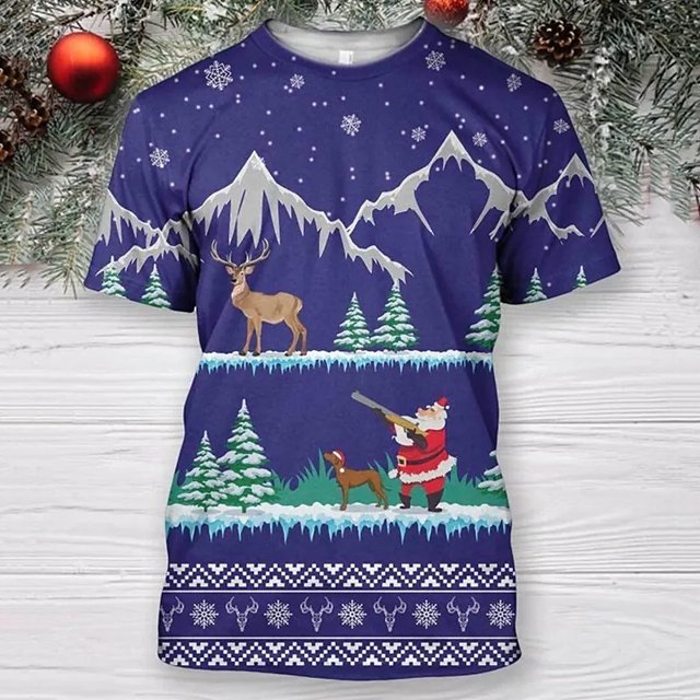 Camiseta de Navidad con estampado 3D para hombre, Camiseta holgada de manga corta con cuello redondo, traje falso, ropa divertida de Navidad, camisetas de gran tamaño