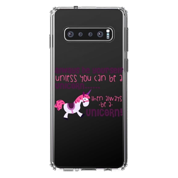 DistinctInk Clear Shockproof Hybrid Case for Samsung Galaxy S10 (6.1" Screen) - TPU Bumper Acrylic Back Tempered Glass Screen Protector - Always Be Yourself Unless You Can Be a Unicorn