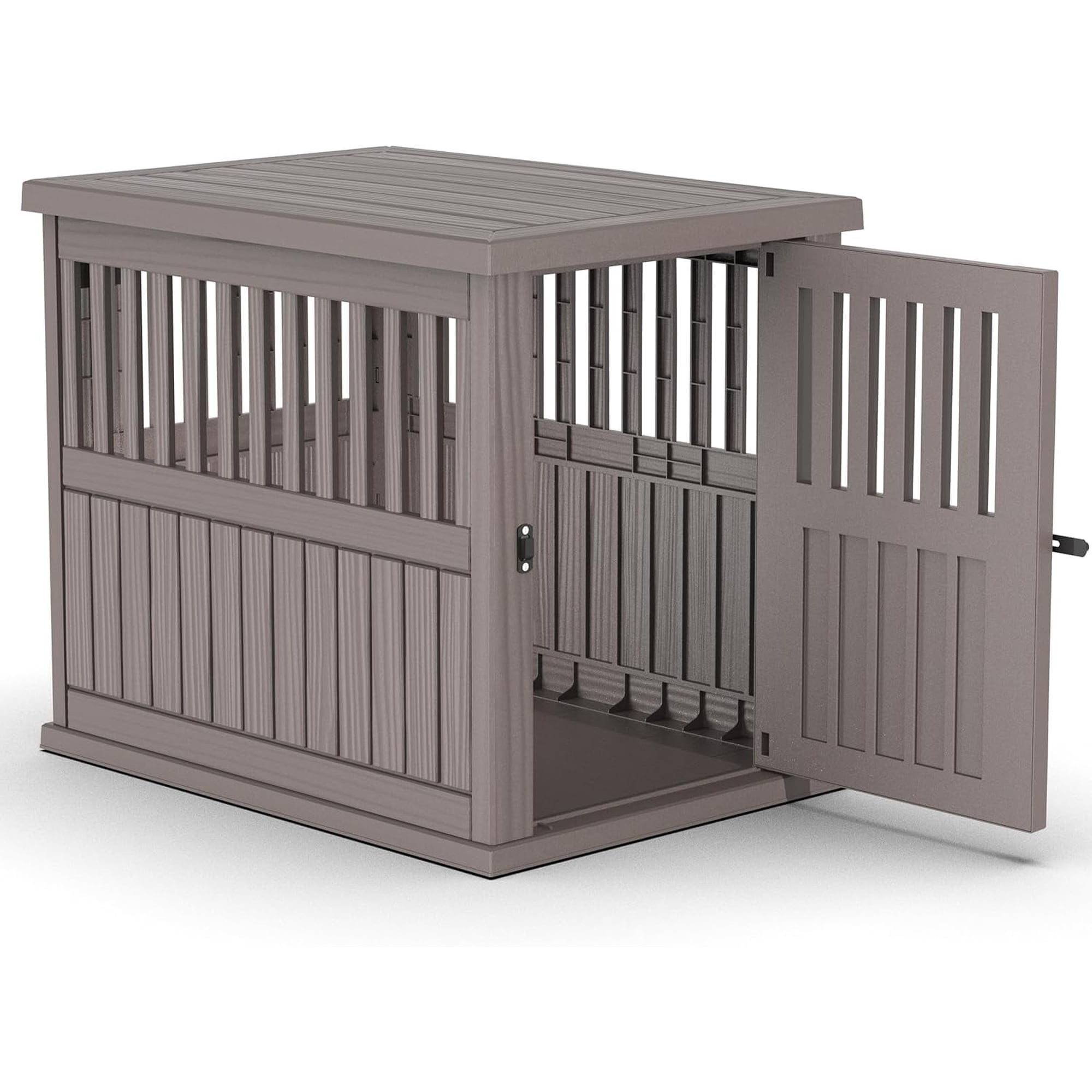 30x21x25in Heavy-Duty Resin Dog Crate for Large Dogs – Weatherproof, Ventilated, Lockable Door Indoor/Outdoor Portable Kennel (Light Coffee)